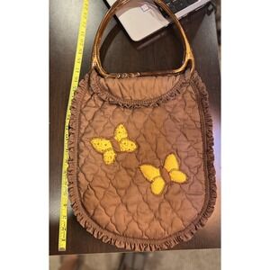 Boho Retro Butter Quilted Lucite Bakelite Handles Purse Satchel Tote Bag Vintage